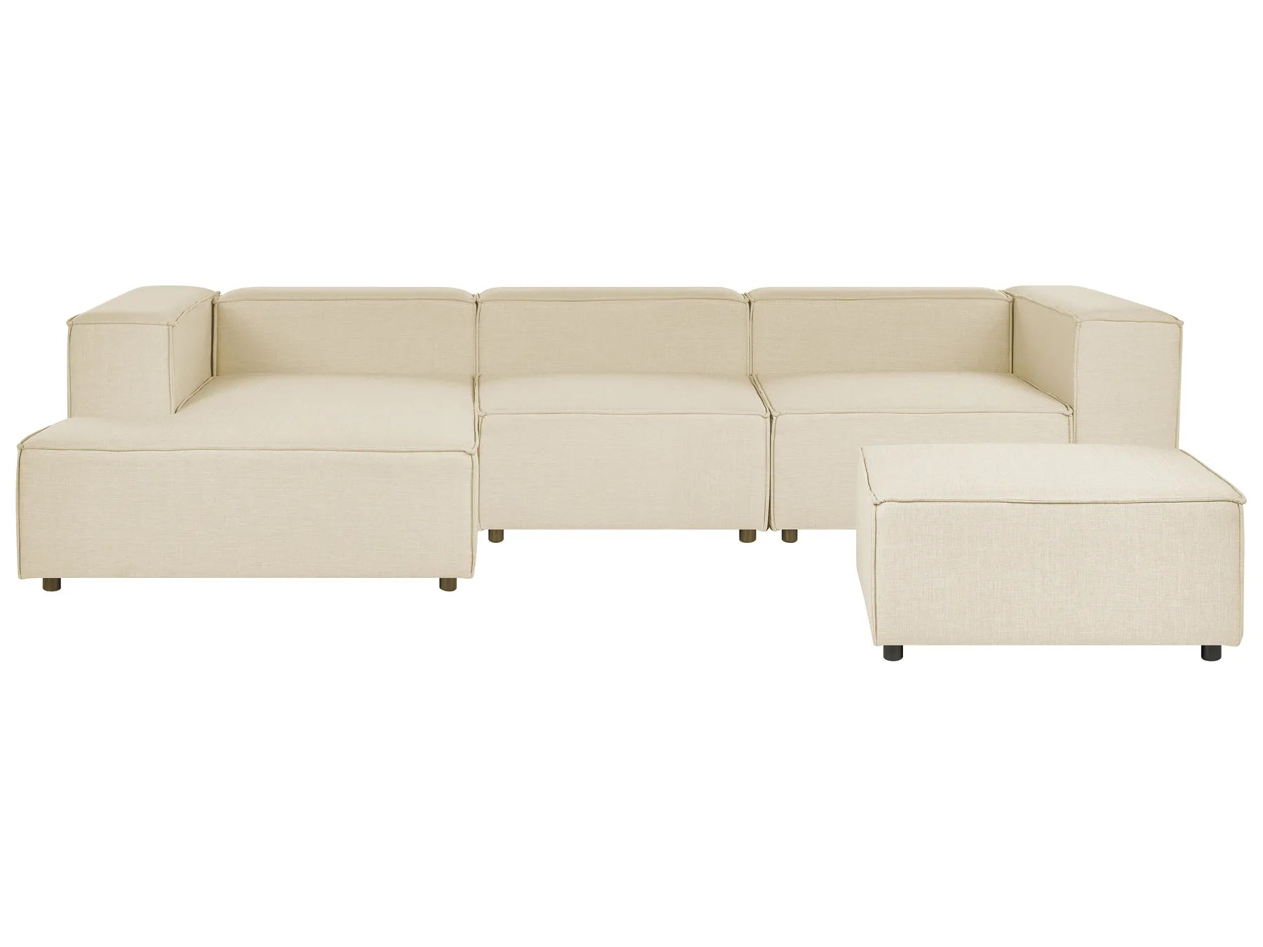 Modular Corner Sofa 3 Seater APRICA Faux Linen Beige with Ottoman Right Hand