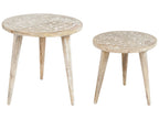 Set of 2 Side Tables UDAY Mango Wood White