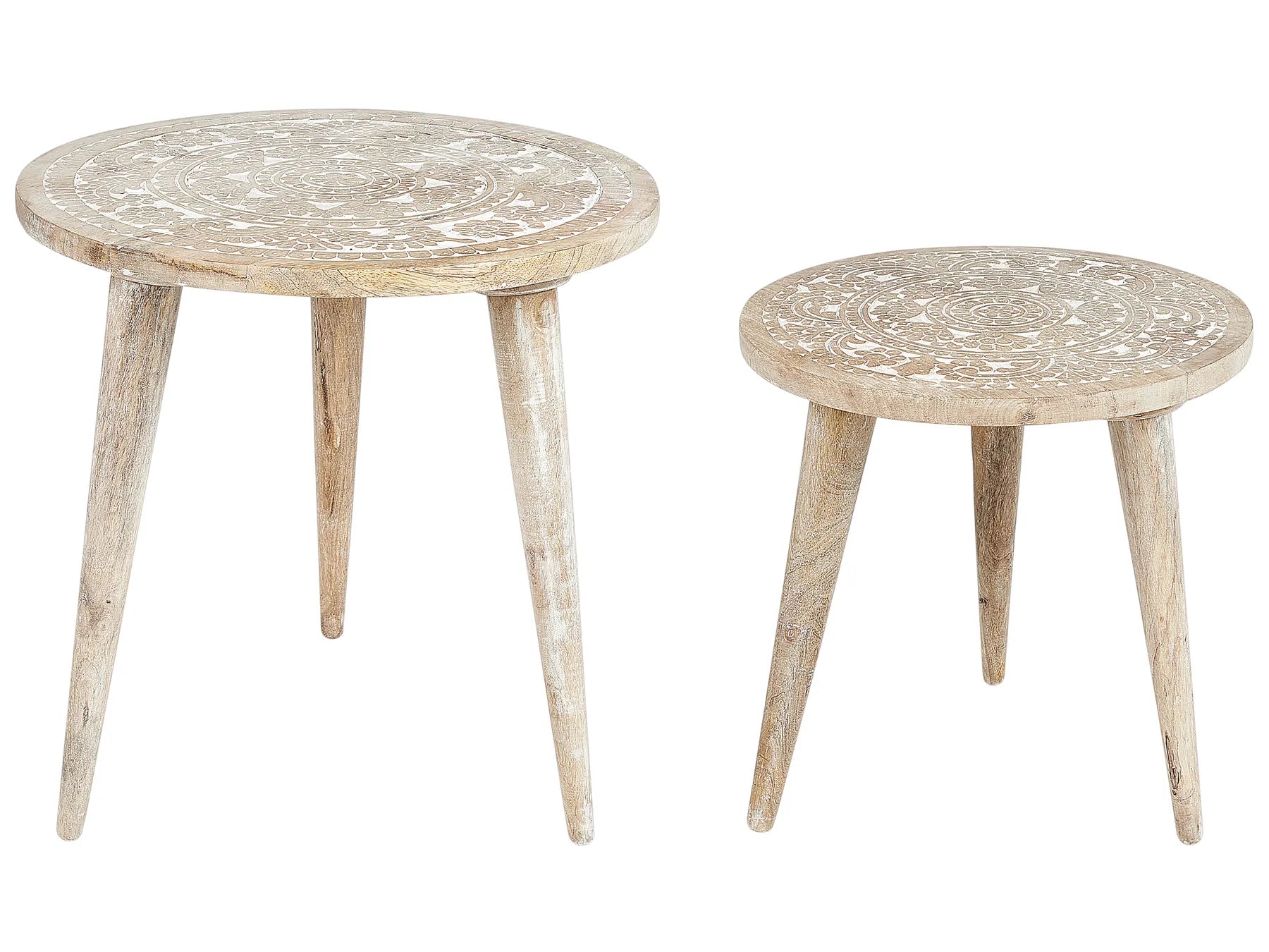 Set of 2 Side Tables UDAY Mango Wood White