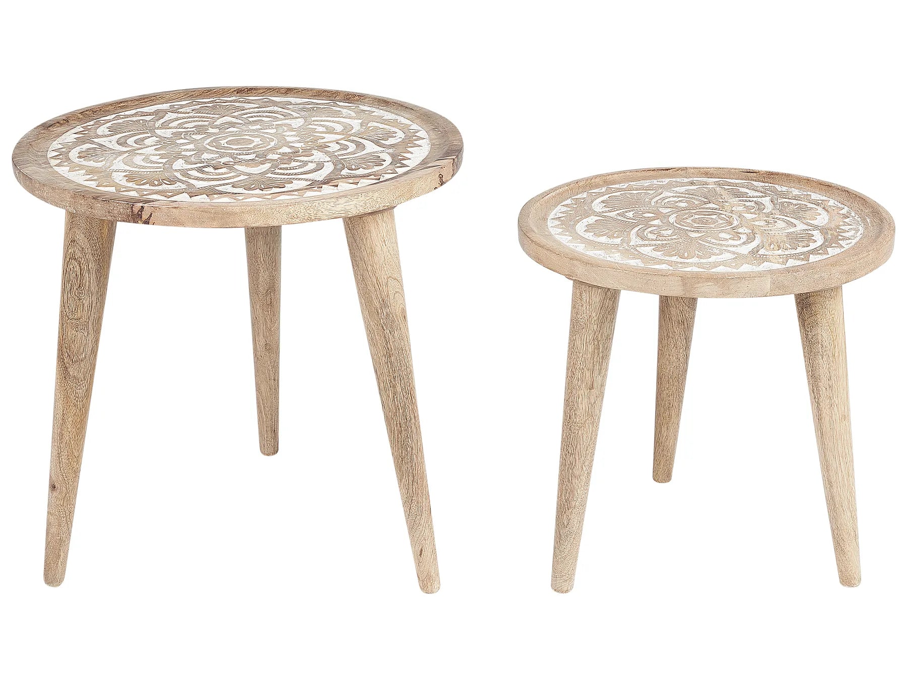 Set of 2 Side Tables SAKITA Mango Wood Brown/ White