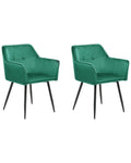 Set of 2 Dining Chairs JASMIN Velvet Emerald Green