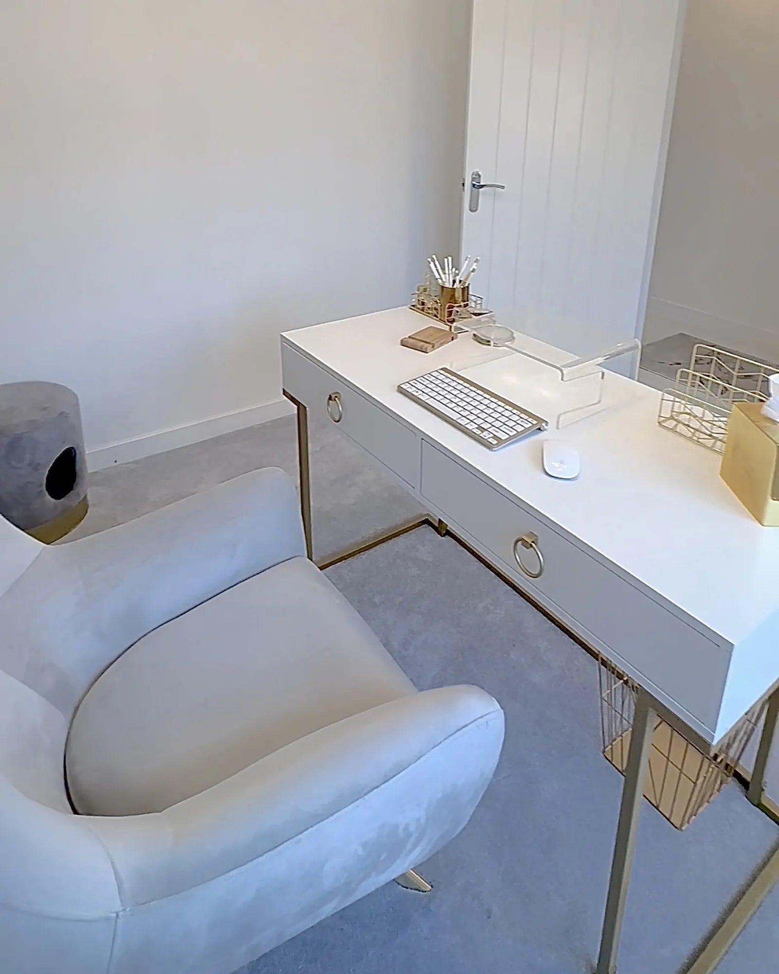 Console Table Home Office Desk WESTPORT White/ Gold 115 cm 50 cm with Storage