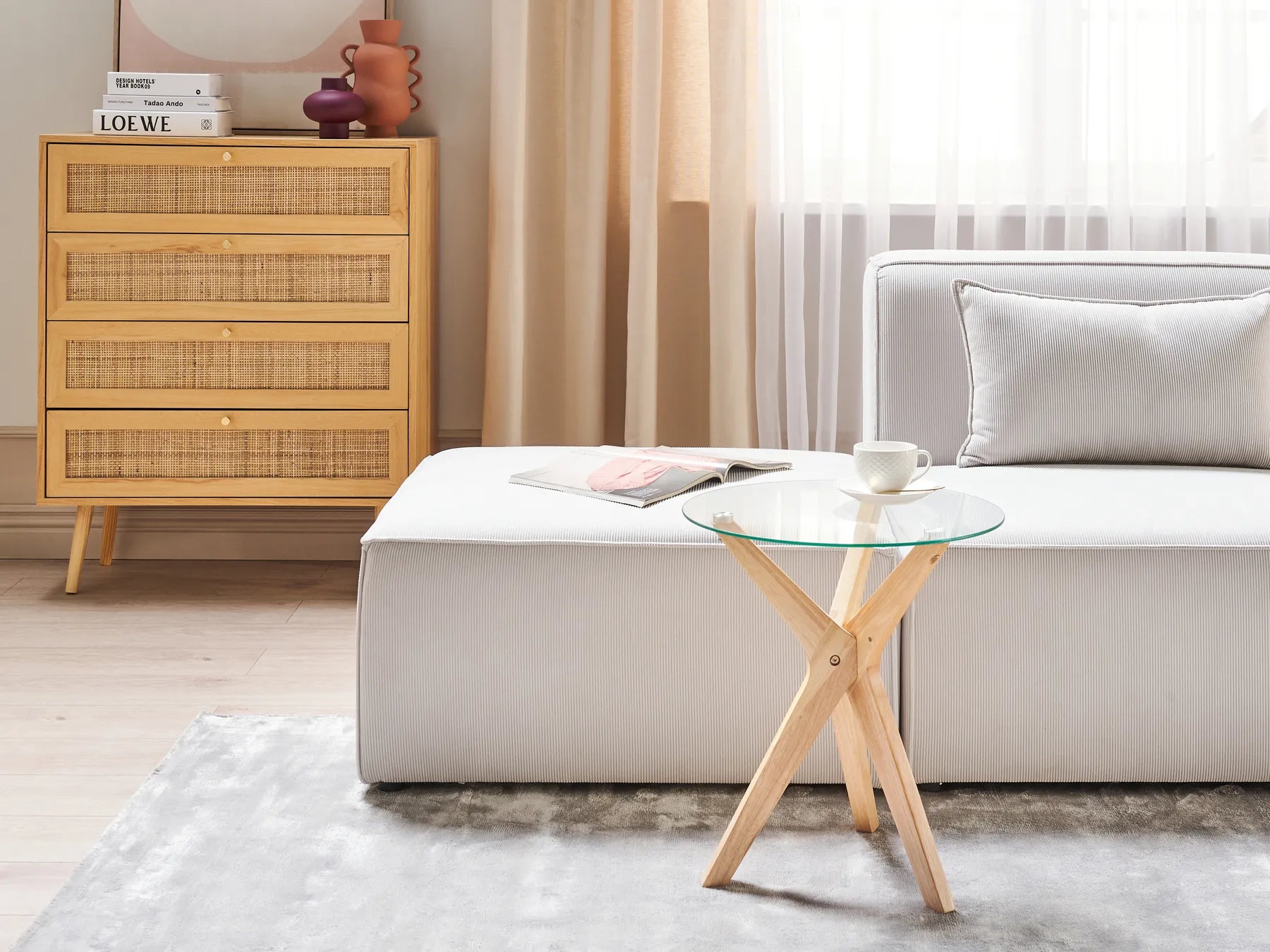 Set of 2 Coffee Tables VALLEY Tempered Glass Light Brown