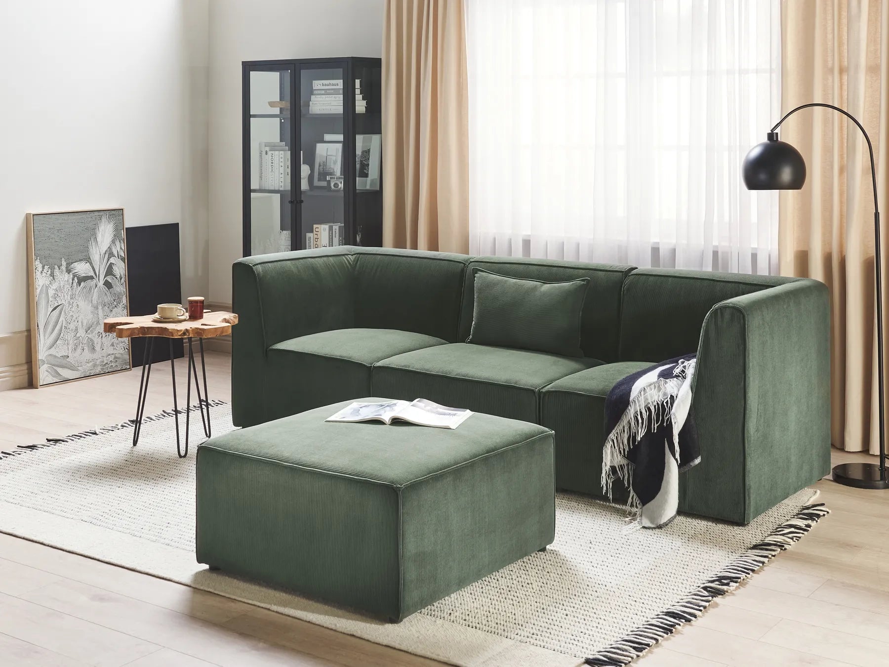 Ottoman LEMVIG Corduroy Dark Green