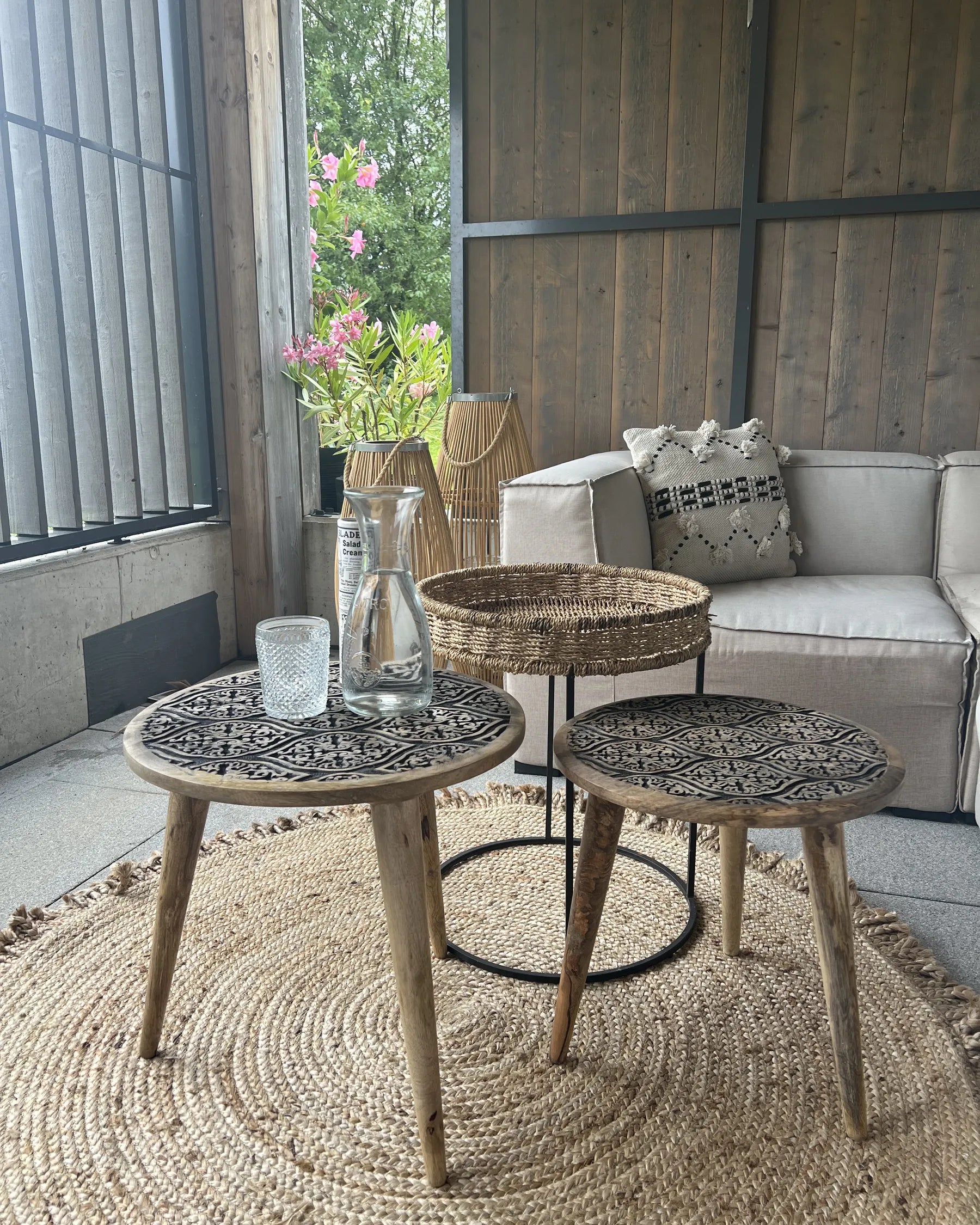 Set of 2 Side Tables SHARMA Mango Wood Brown/ Black