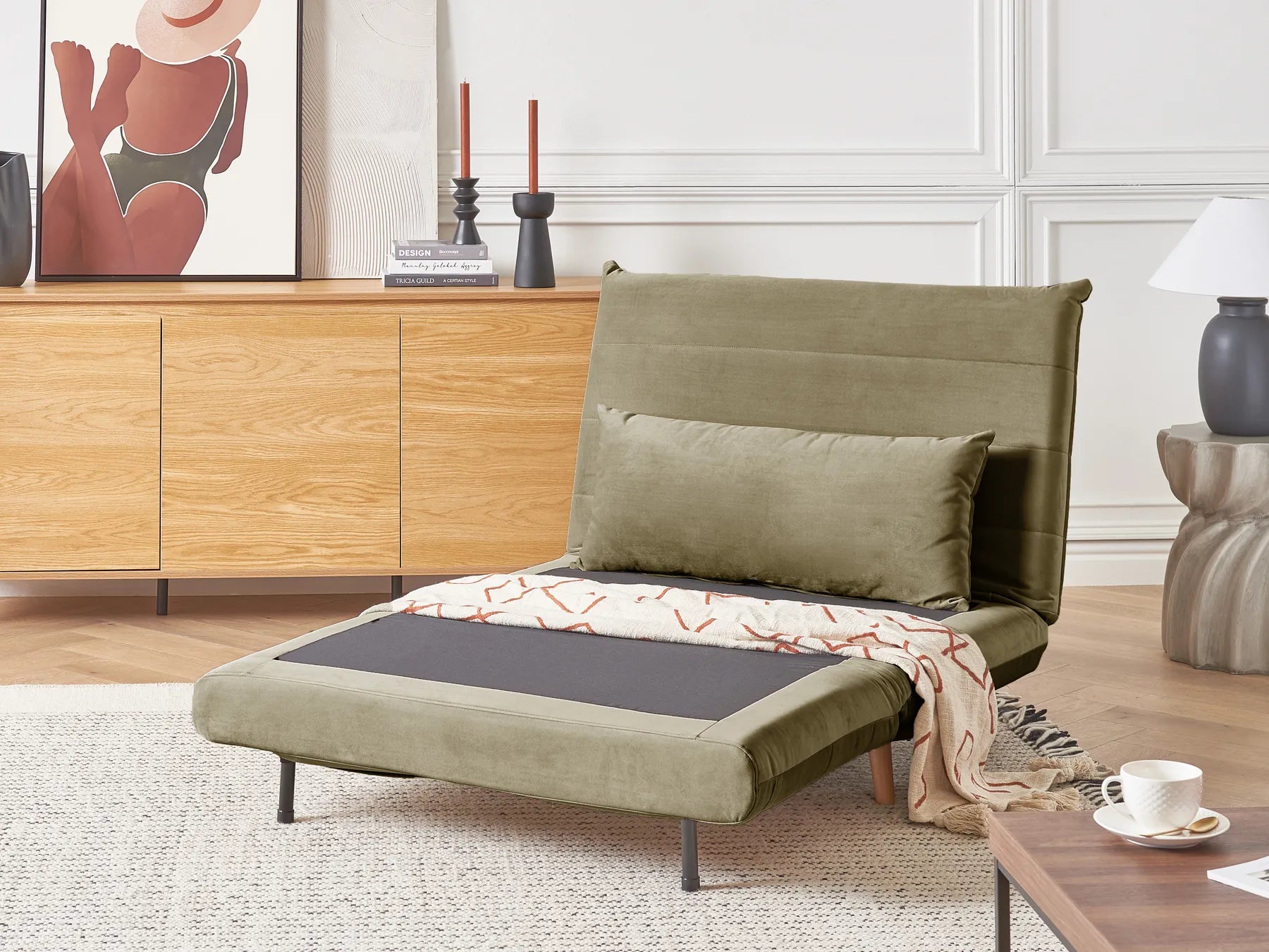 Single Sofa Bed SETTEN Velvet Olive Green