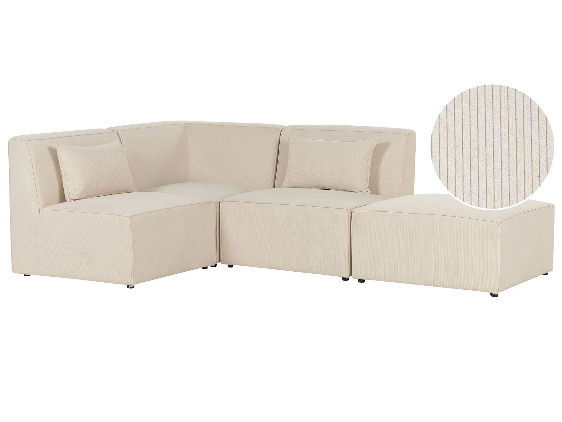 Modular Corner Sofa 3 Seater LEMVIG Corduroy Light Beige with Ottoman Right Hand