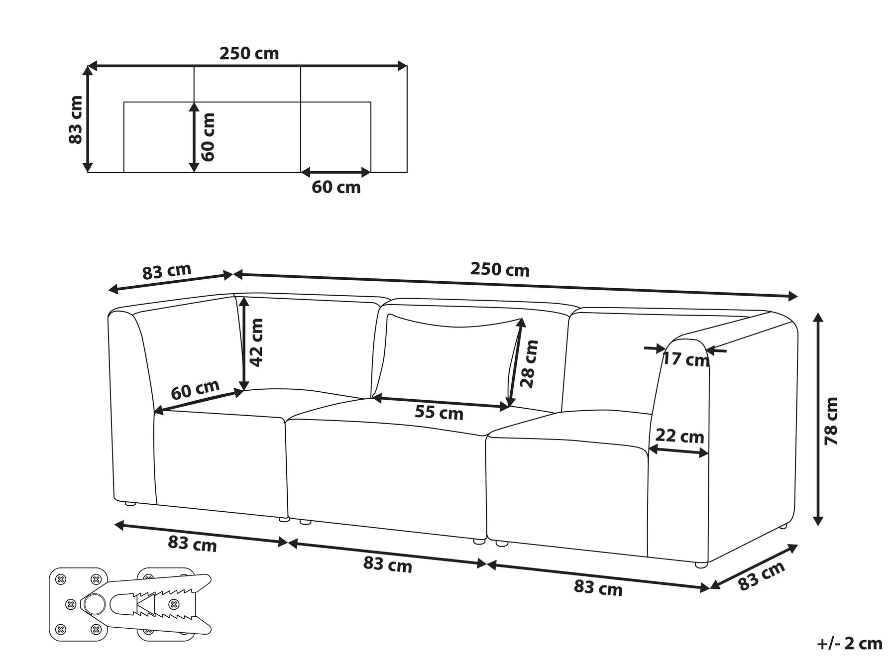 Modular Sofa 3 Seater LEMVIG Corduroy Off-White