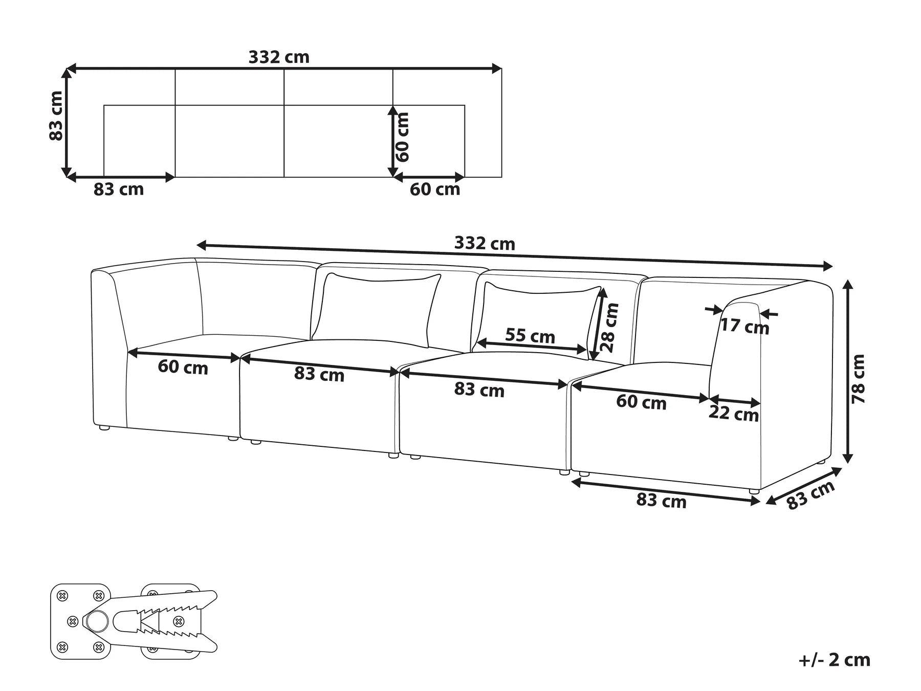 Modular Sofa 4 Seater LEMVIG Corduroy Light Beige