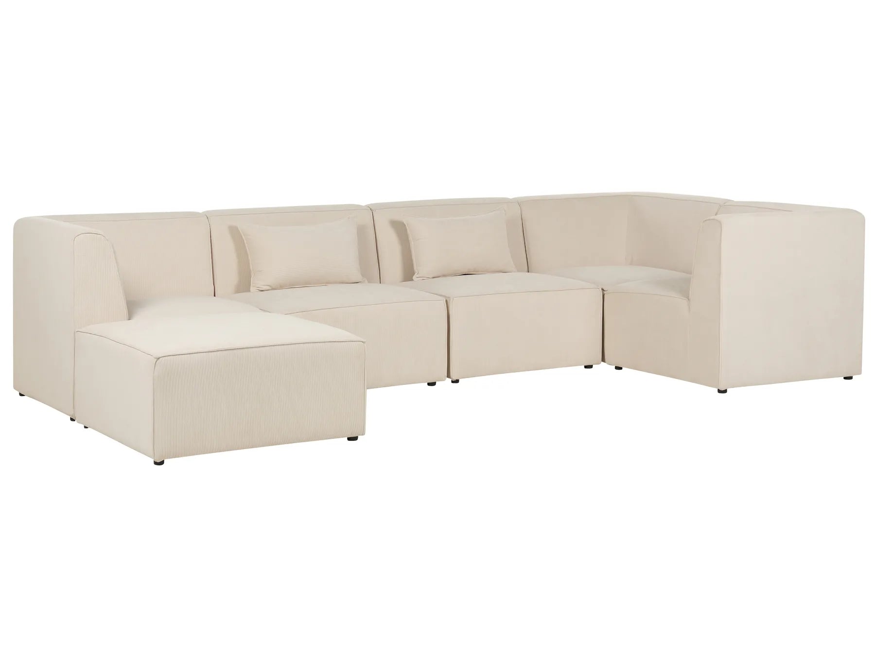 Modular Corner Sofa 5 Seater LEMVIG Corduroy Light Beige with Ottoman Left Hand