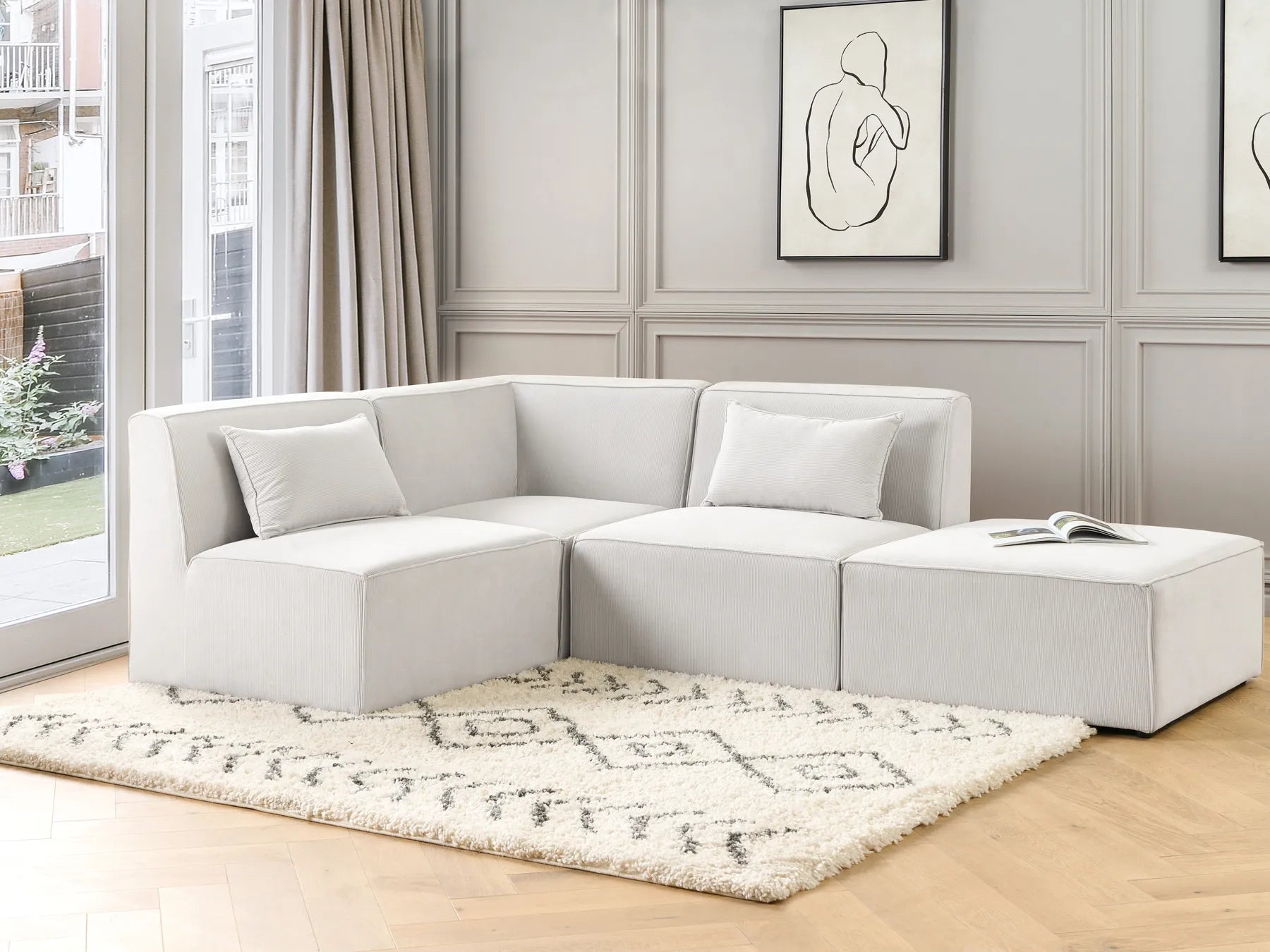 Ottoman LEMVIG Corduroy Off-White