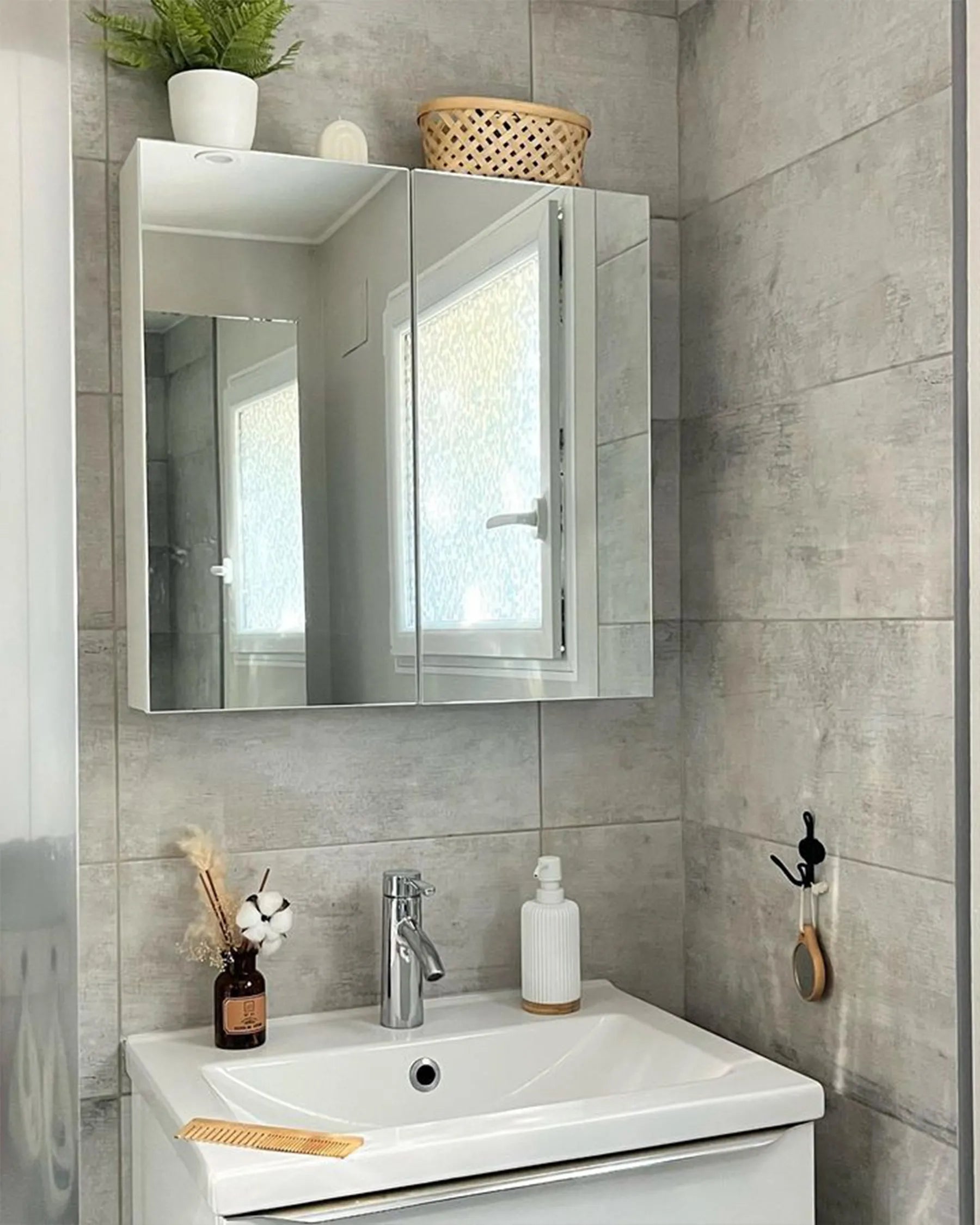 Bathroom Wall Mounted Mirror Cabinet NAVARRA 80 cm 70 cm White