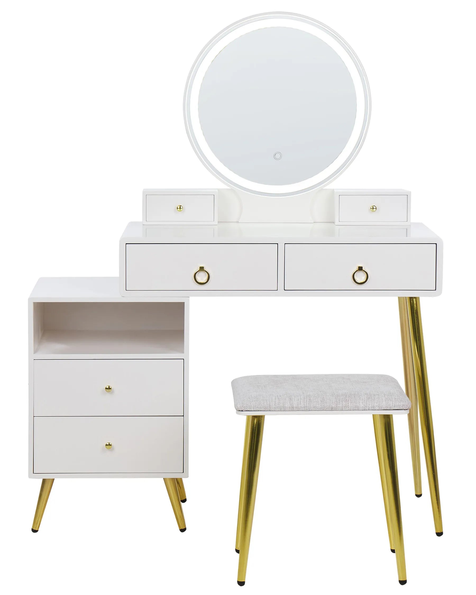 Dressing Table with Mirror and Stool YVES LED White