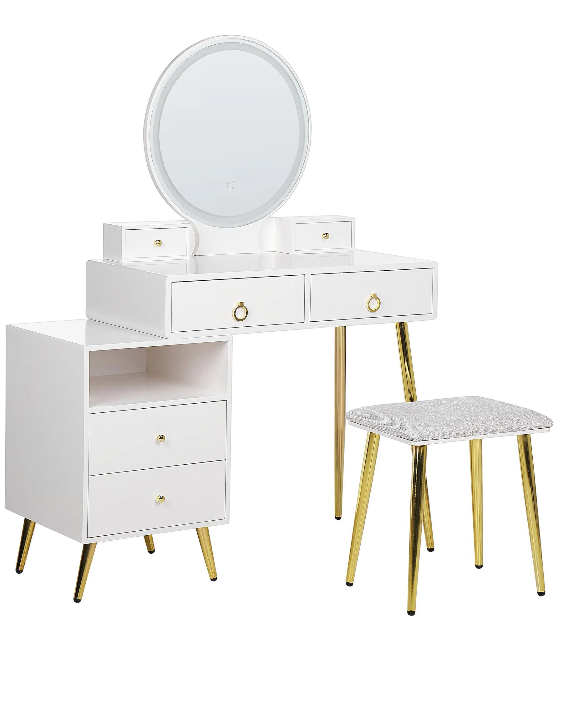 Dressing Table with Mirror and Stool YVES LED White