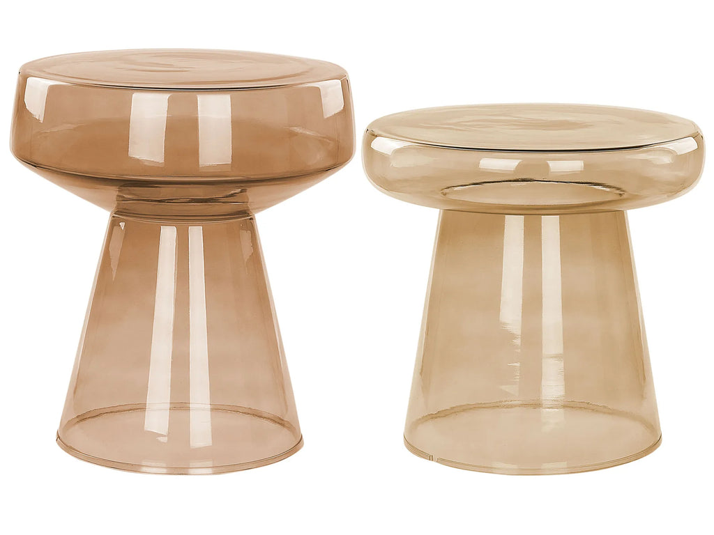 Set of 2 Side Tables LAGUNA/CALDERA Glass Golden Brown
