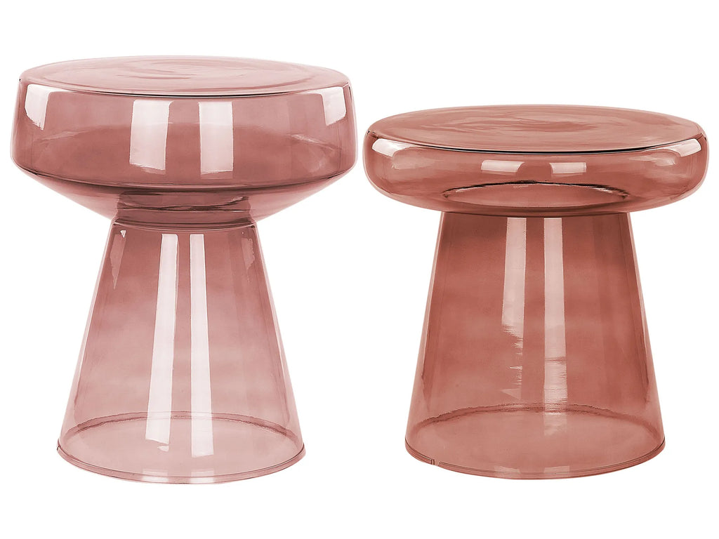 Set of 2 Side Tables LAGUNA/CALDERA Glass Red