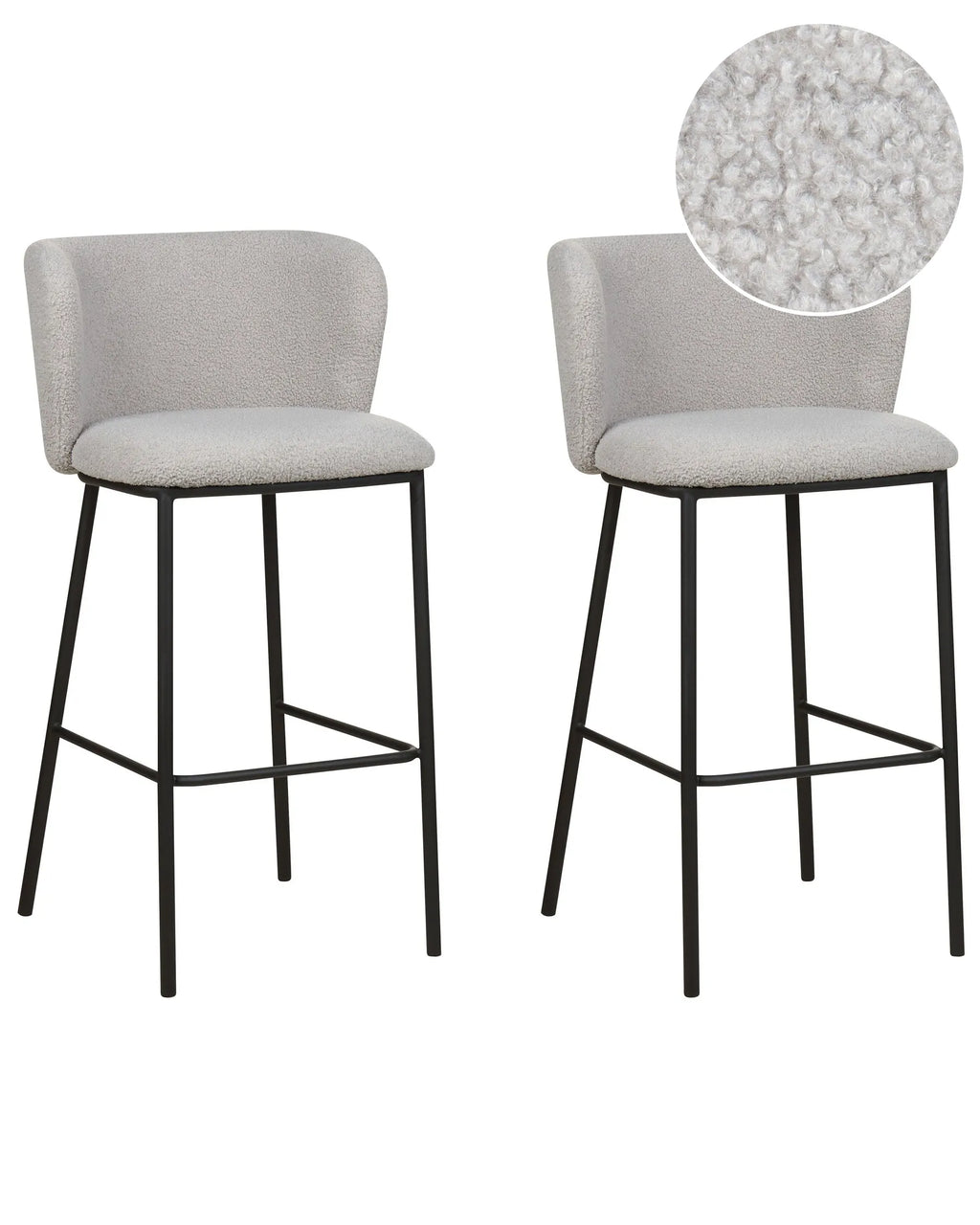 Set of 2 Bar Chairs MINA Boucle Light Grey