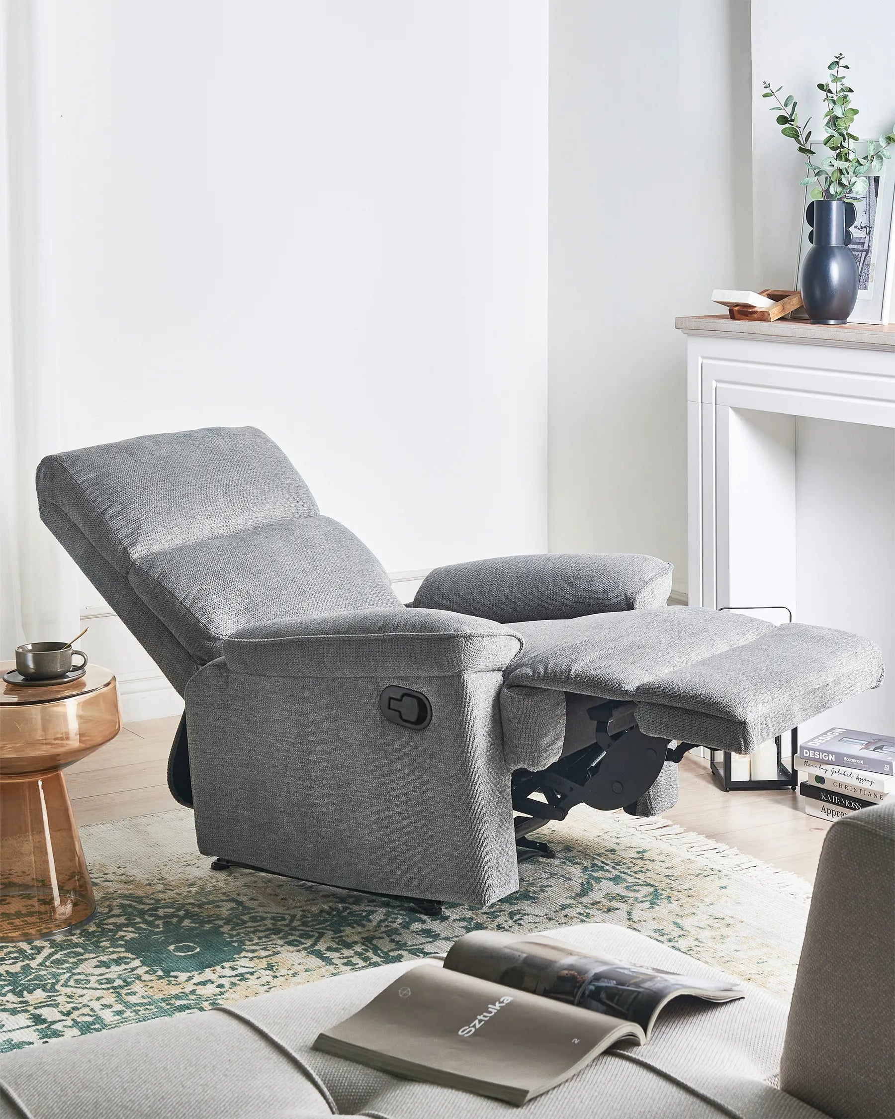 Recliner Chair EVERTON With Footrest Fabric Grey