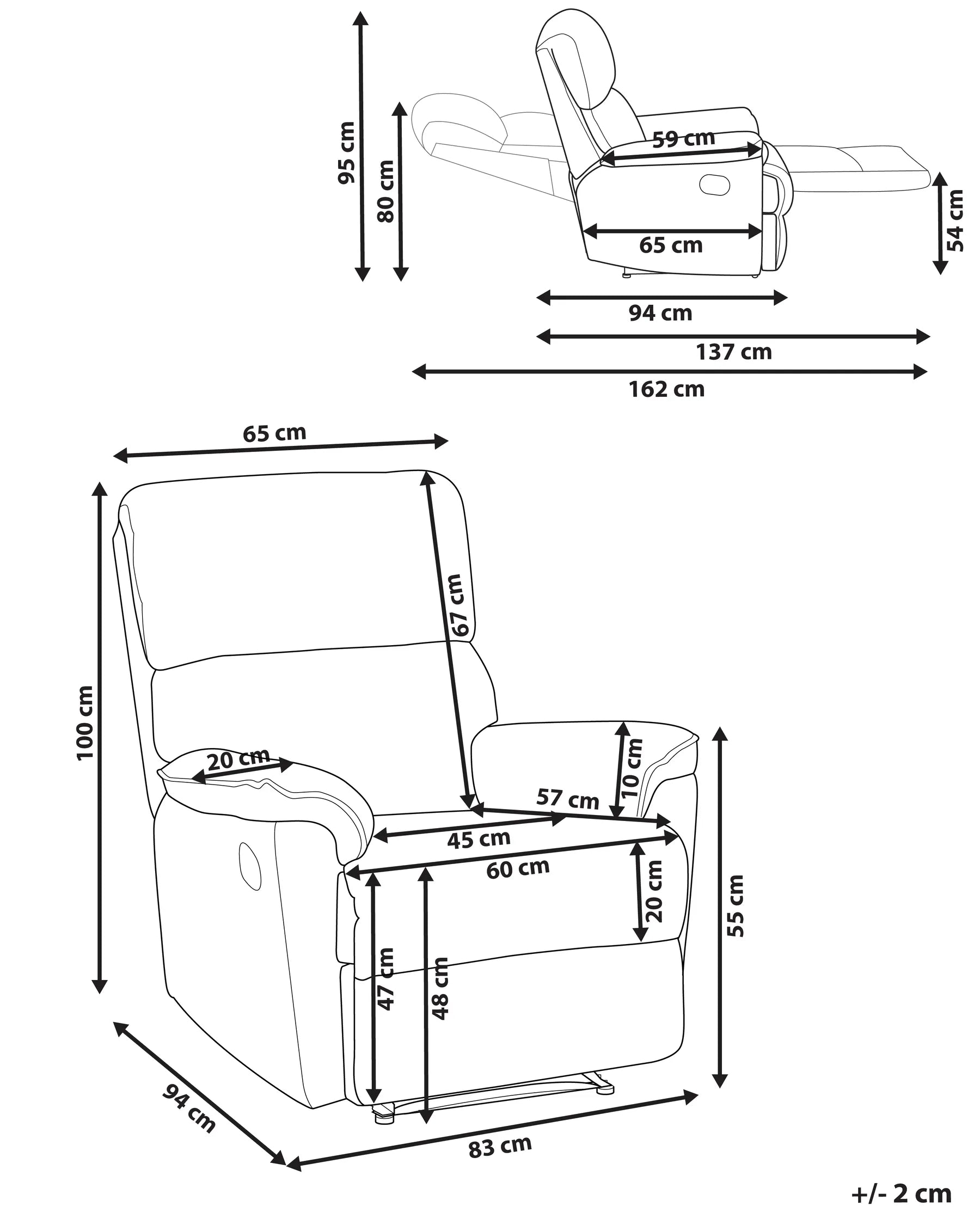 Recliner Chair EVERTON With Footrest Fabric Grey
