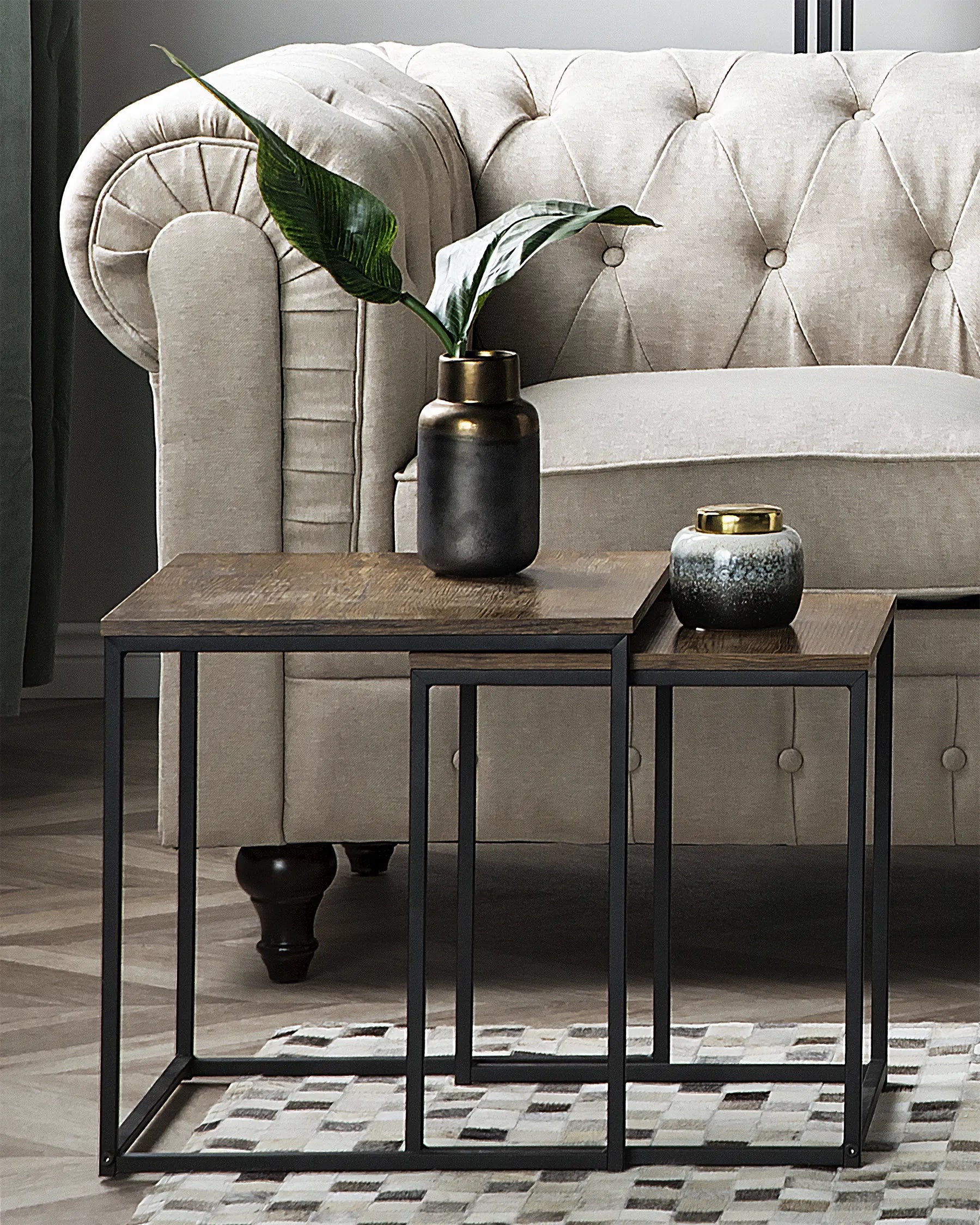 Set of 2 Side Tables DENNY Dark Brown