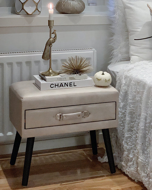 1 Drawer Bedside Table EUROSTAR Faux Leather Beige