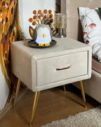 1 Drawer Bedside Table FLAYAT Velvet Light Beige