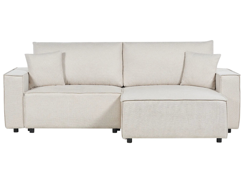 Sofa Bed 3 Seater KARILA Fabric Light Beige with Storage Left Hand