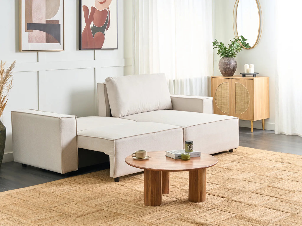 Sofa Bed 3 Seater KARILA Fabric Light Beige with Storage Left Hand