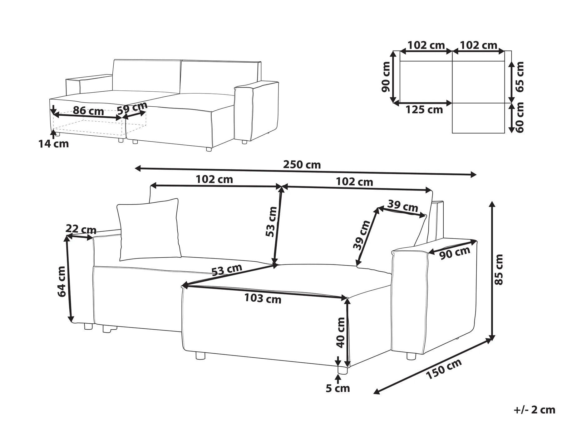 Sofa Bed 3 Seater KARILA Fabric Light Beige with Storage Left Hand