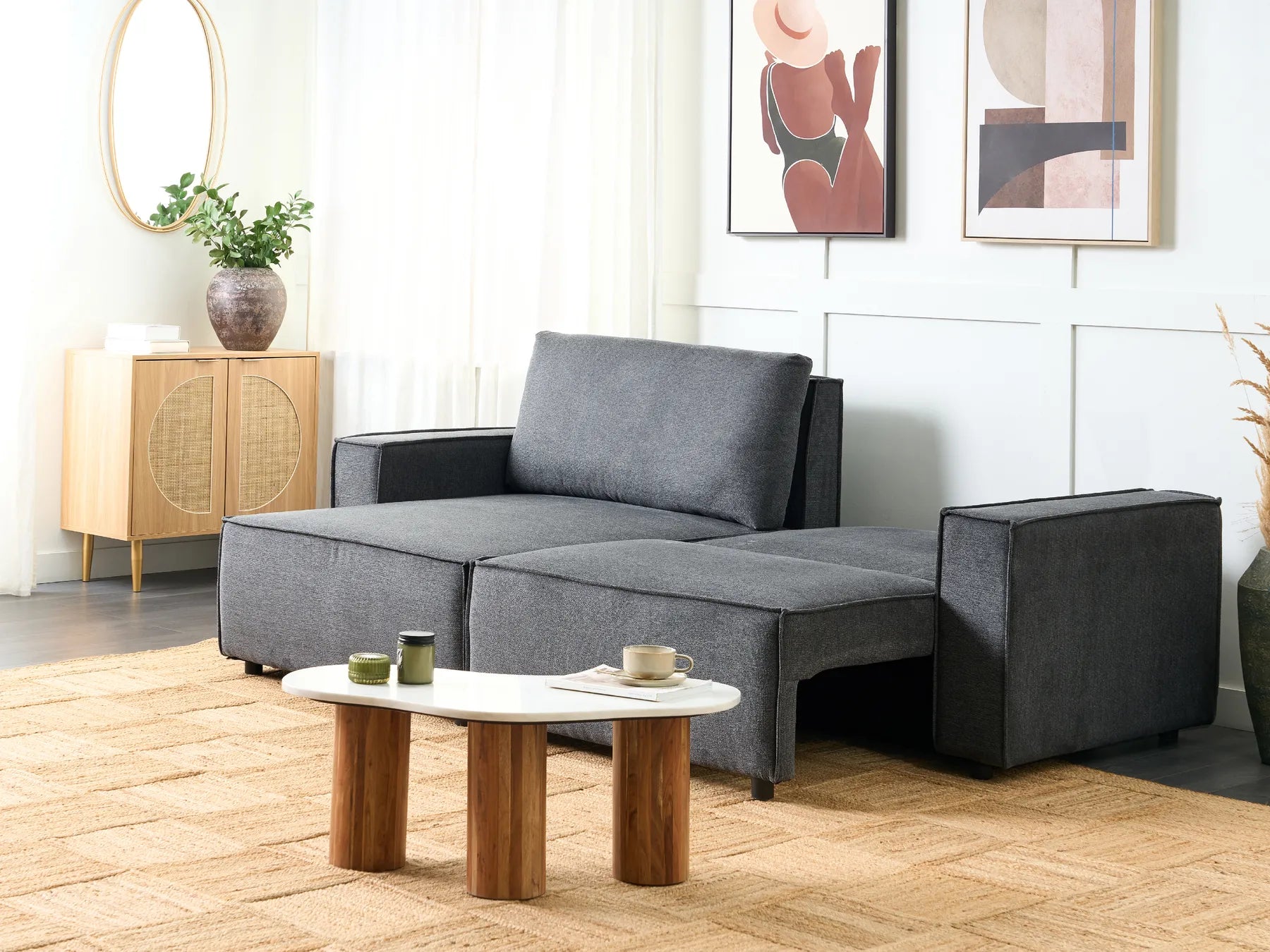 Corner Sofa Bed 3 Seater KARILA Fabric Dark Grey with Storage Right Hand