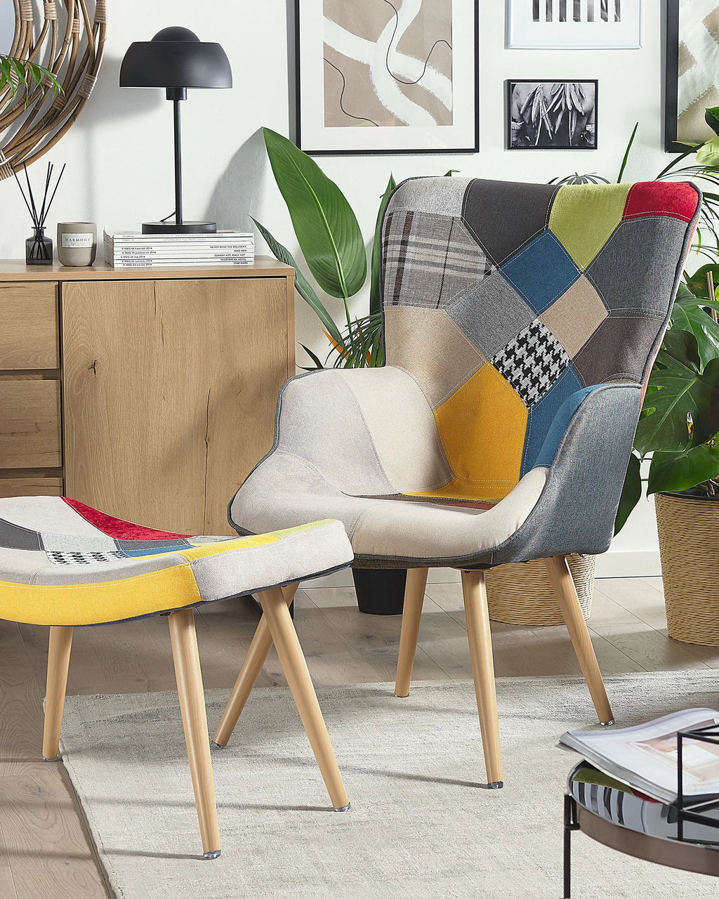 Wingback Chair VEJLE with Footstool Fabric Multicolour
