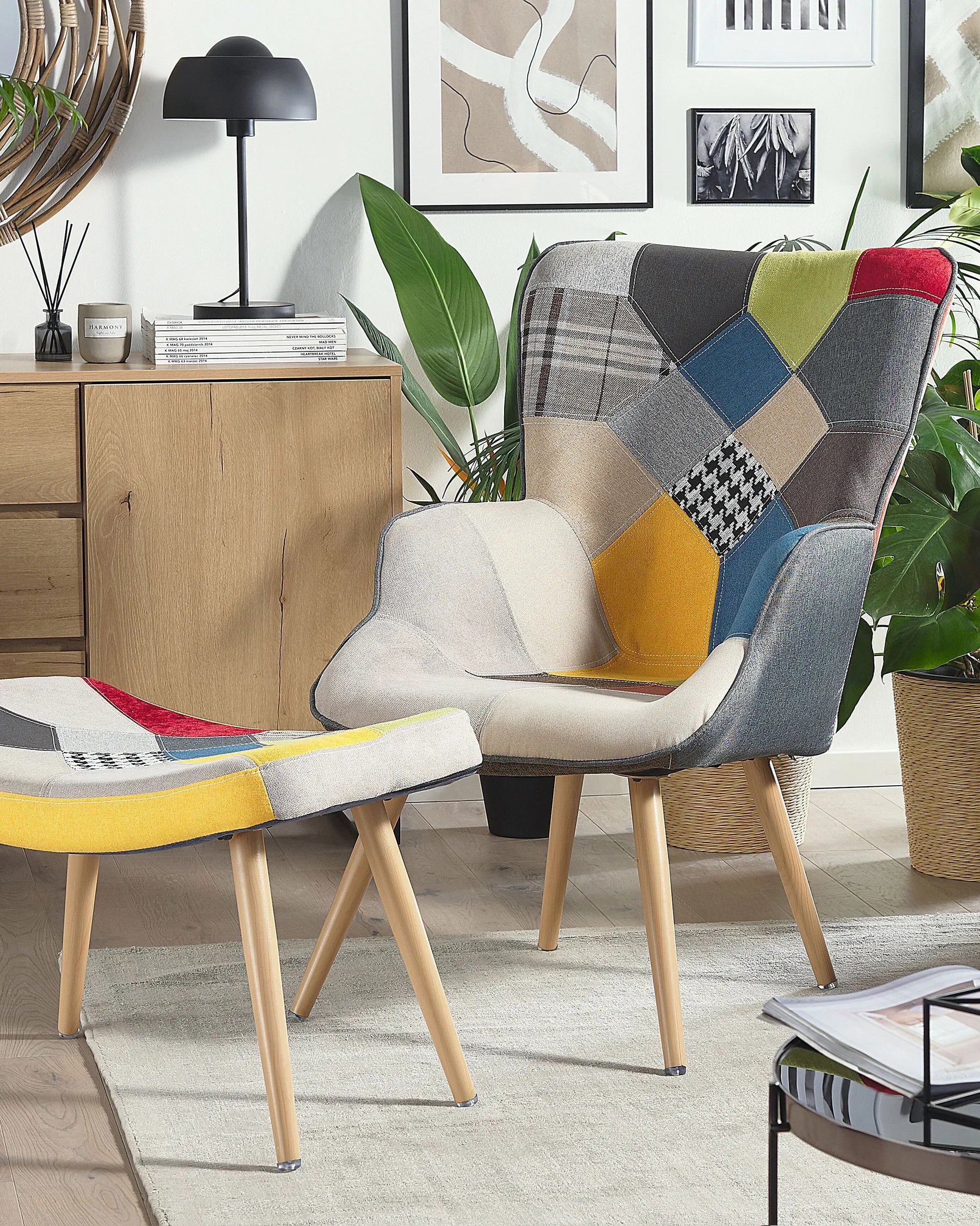 Wingback Chair VEJLE with Footstool Fabric Multicolour