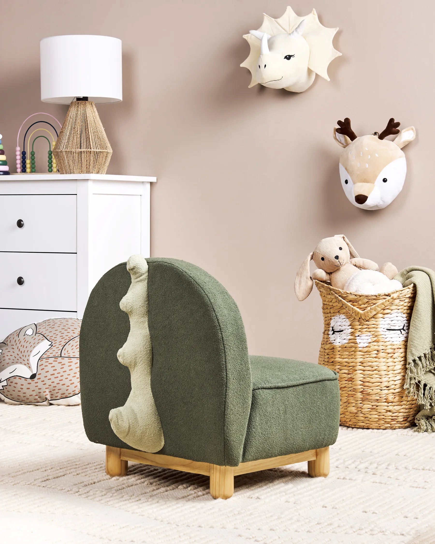 Kids Armchair Dinosaur FABORG Fabric Dark Green