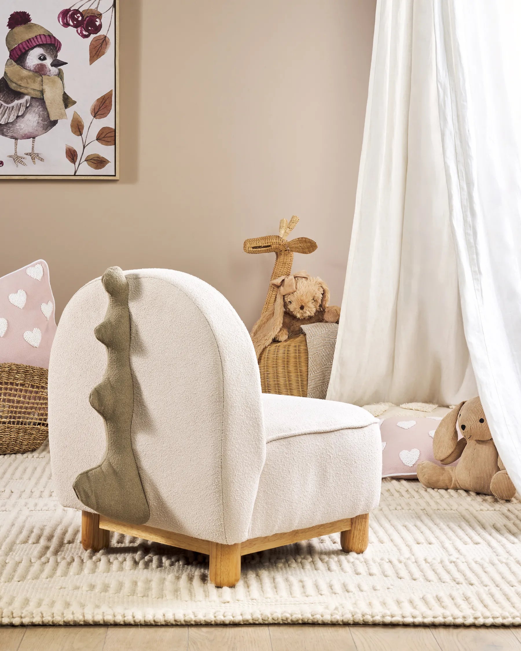 Kids Armchair Dinosaur FABORG Fabric Light Beige