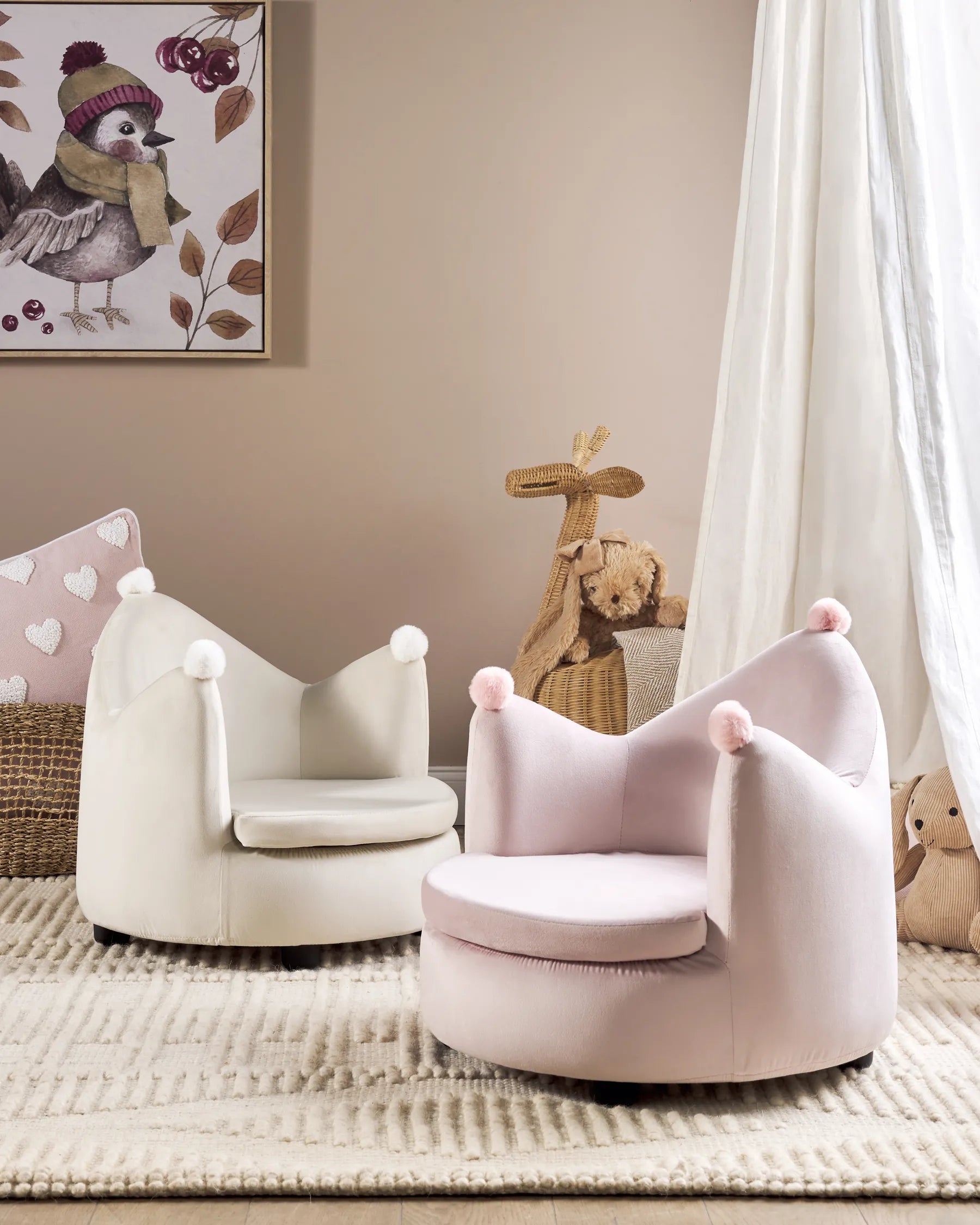 Kids Armchair Crown VEGA Velvet Light Beige