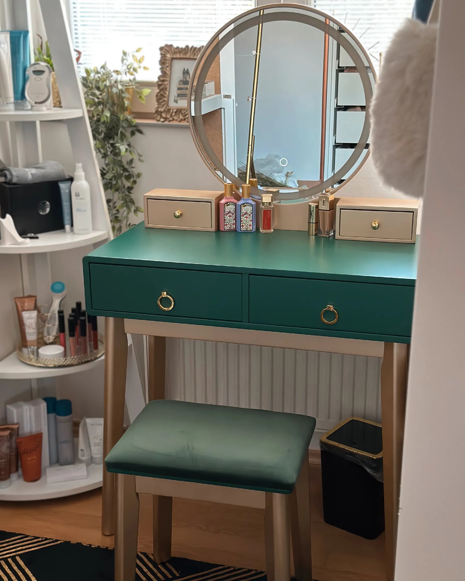 Dressing Table with Mirror and Stool FEDRY LED Emerald Green
