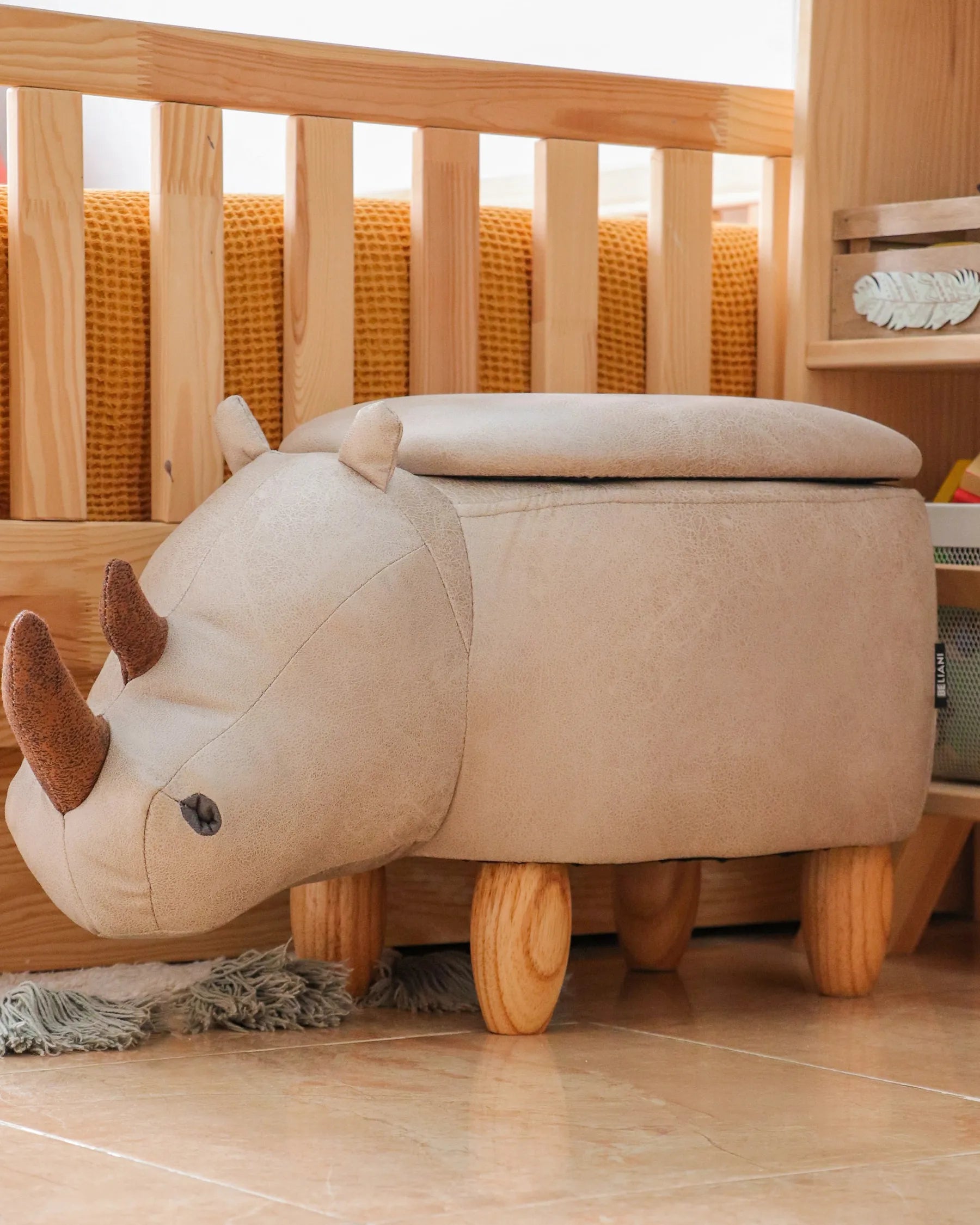 Storage Animal Stool RHINO Faux Leather Light Grey