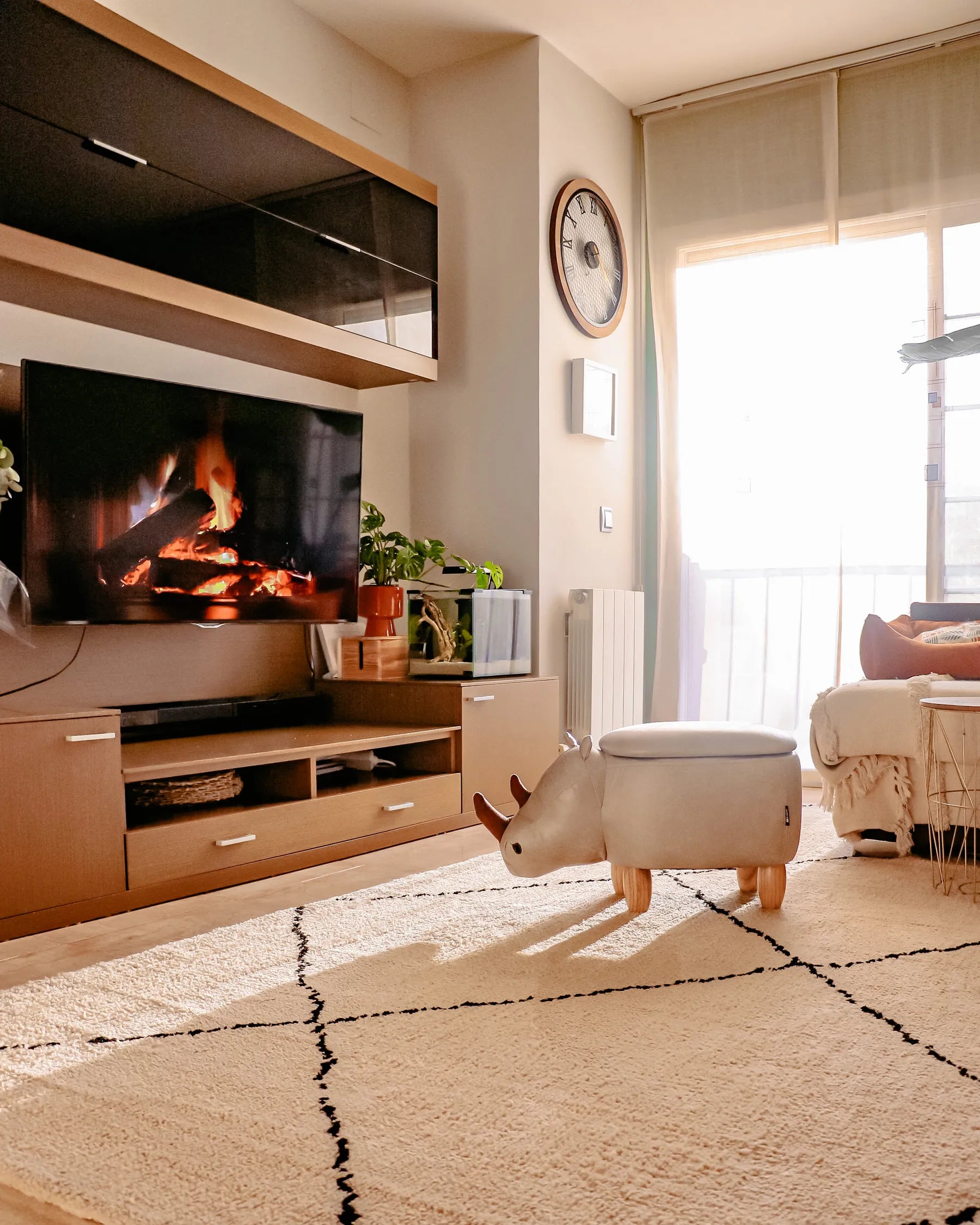 Storage Animal Stool RHINO Faux Leather Light Grey