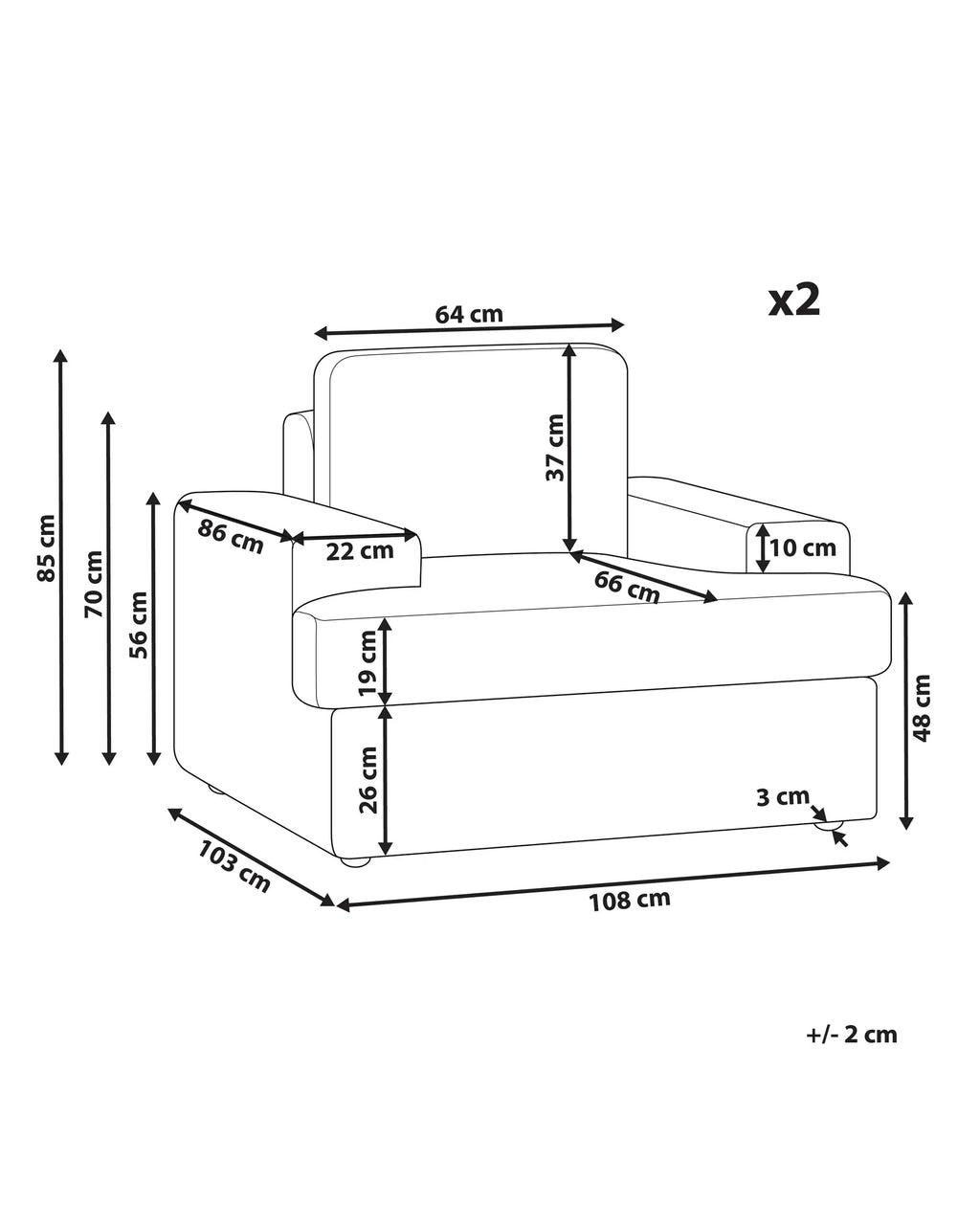Set of 2 Armchairs ALLA Fabric Light Grey