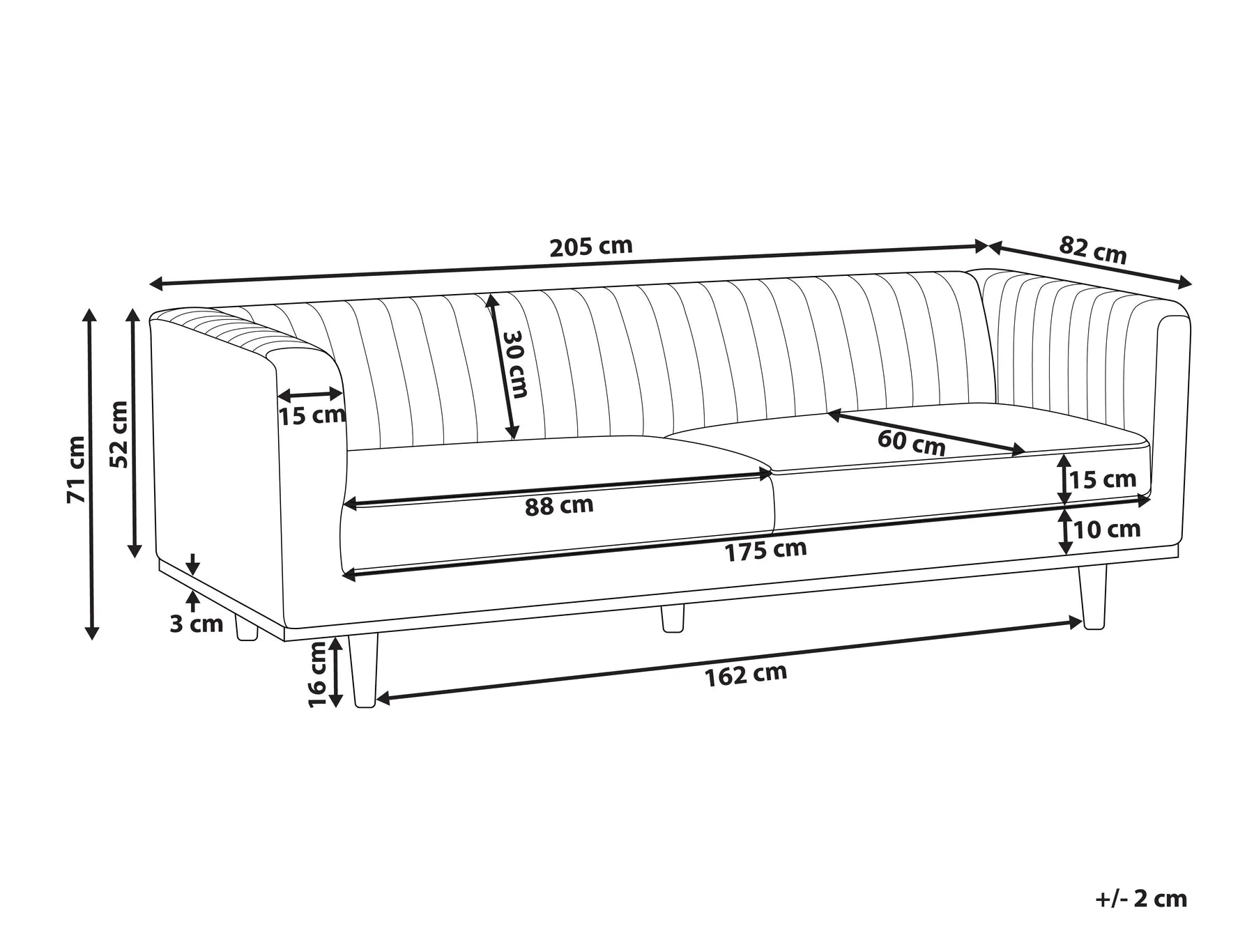Sofa 3 Seater SKAULE Fabric Light Brown