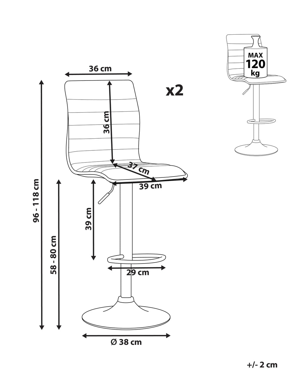 Set of 2 Bar Chairs LUCERNE Faux Leather Swivel Light Beige