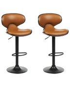 Set of 2 Bar Chairs CONWAY Faux Leather Swivel Golden Brown