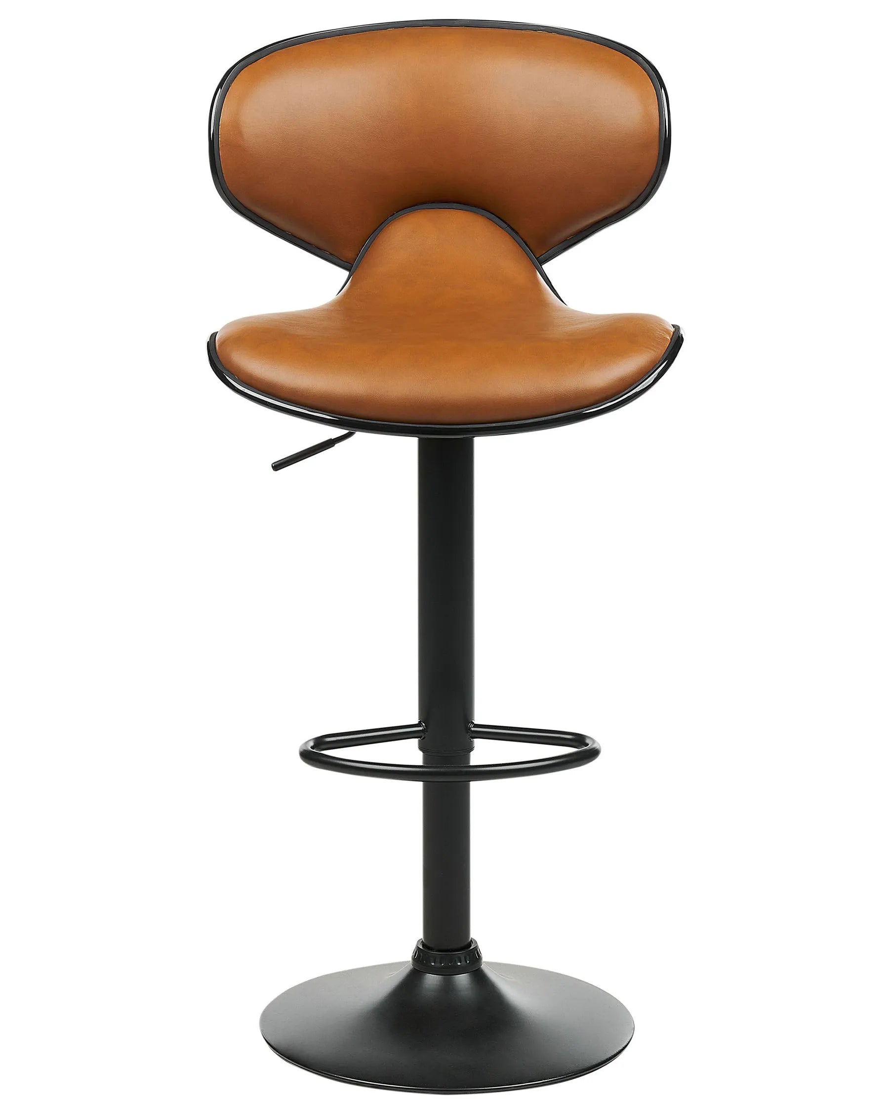 Set of 2 Bar Chairs CONWAY Faux Leather Swivel Golden Brown