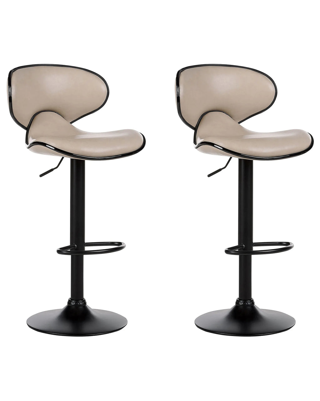 Set of 2 Bar Chairs CONWAY Faux Leather Swivel Light Beige
