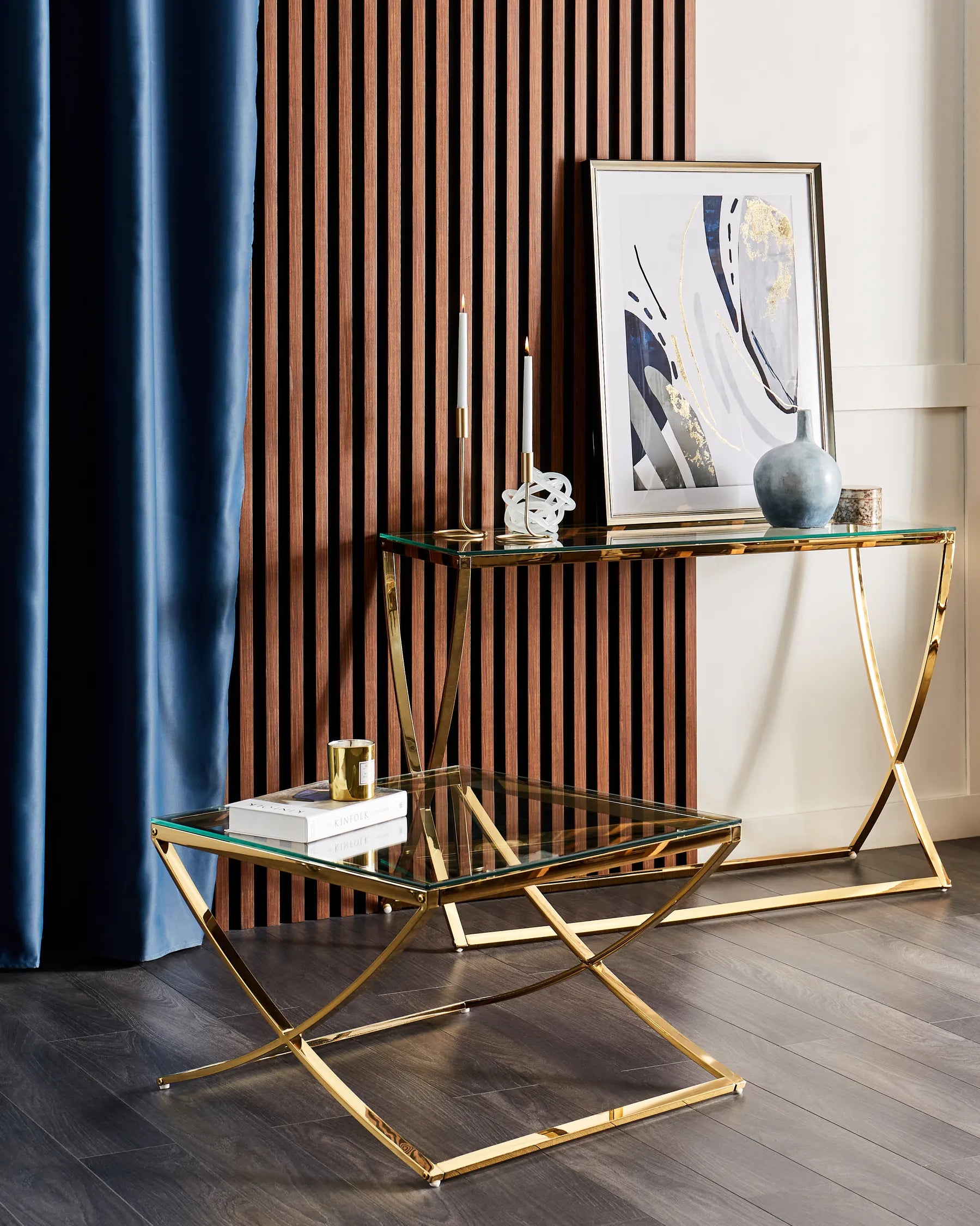 Coffee Table RINGGOLD Tempered Glass Gold