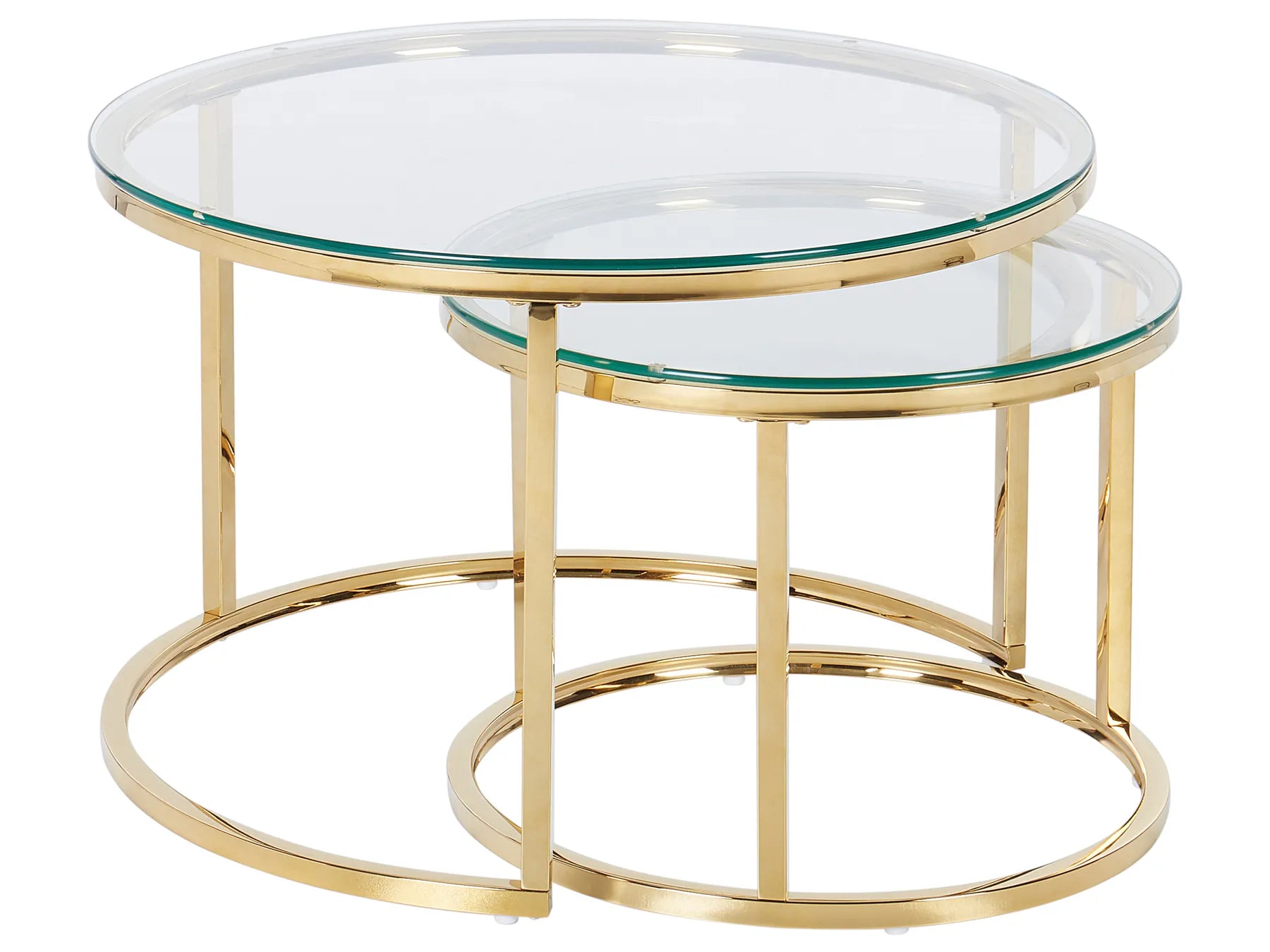 Set of 2 Coffee Tables GRANGE Tempered Glass Gold