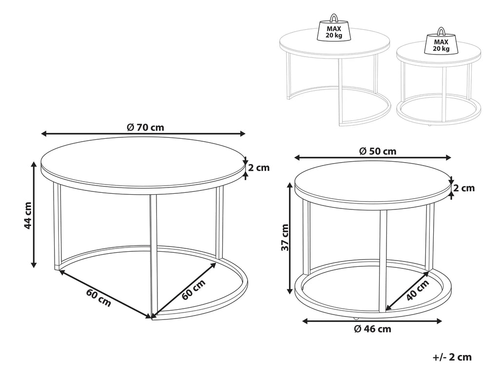 Set of 2 Coffee Tables GRANGE Tempered Glass Gold