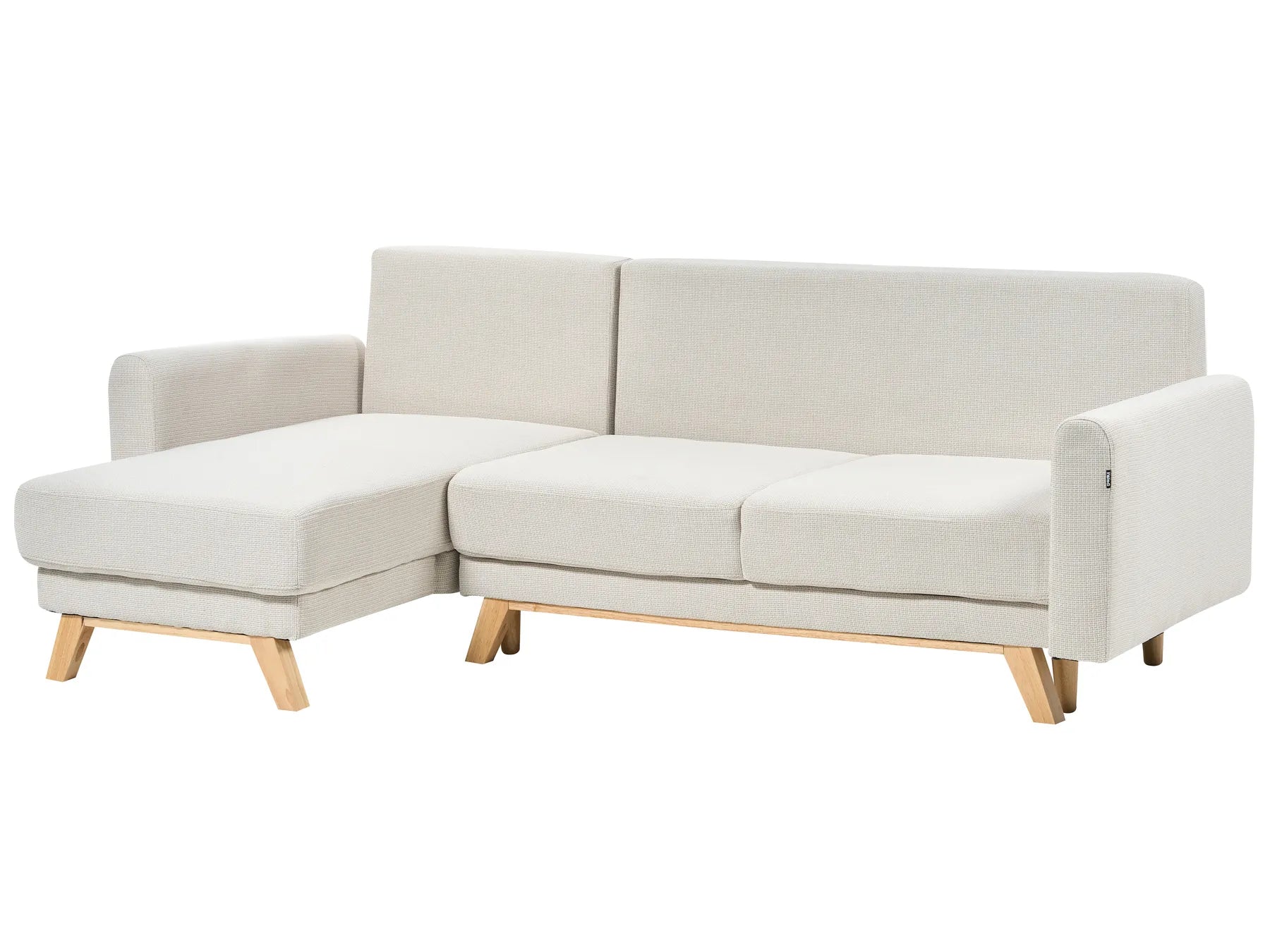 Corner Sofa Bed 3 Seater SIRO Fabric Light Beige with Storage Right Hand