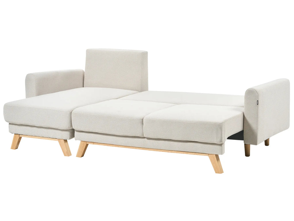 Corner Sofa Bed 3 Seater SIRO Fabric Light Beige with Storage Right Hand