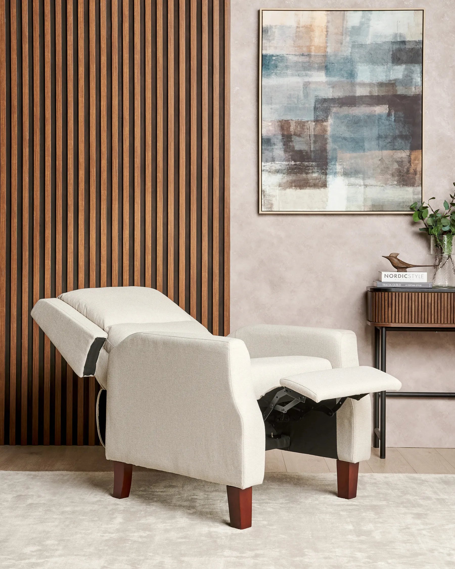 Recliner Chair EGERSUND With Footrest Fabric Light Beige